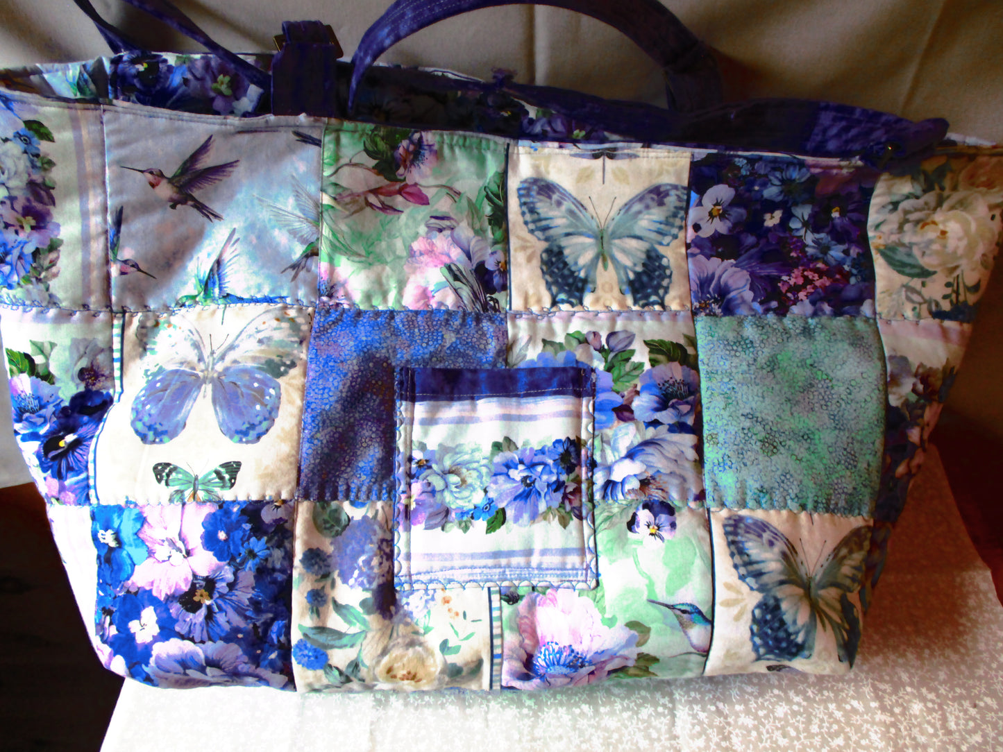 Blue Floral Overnight Tote Bag